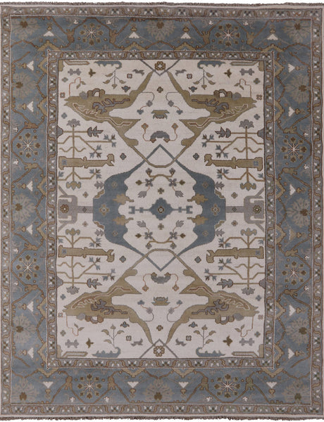 Ivory Turkish Oushak Hand Knotted Wool Rug - 9' 2" X 11' 9" - Golden Nile