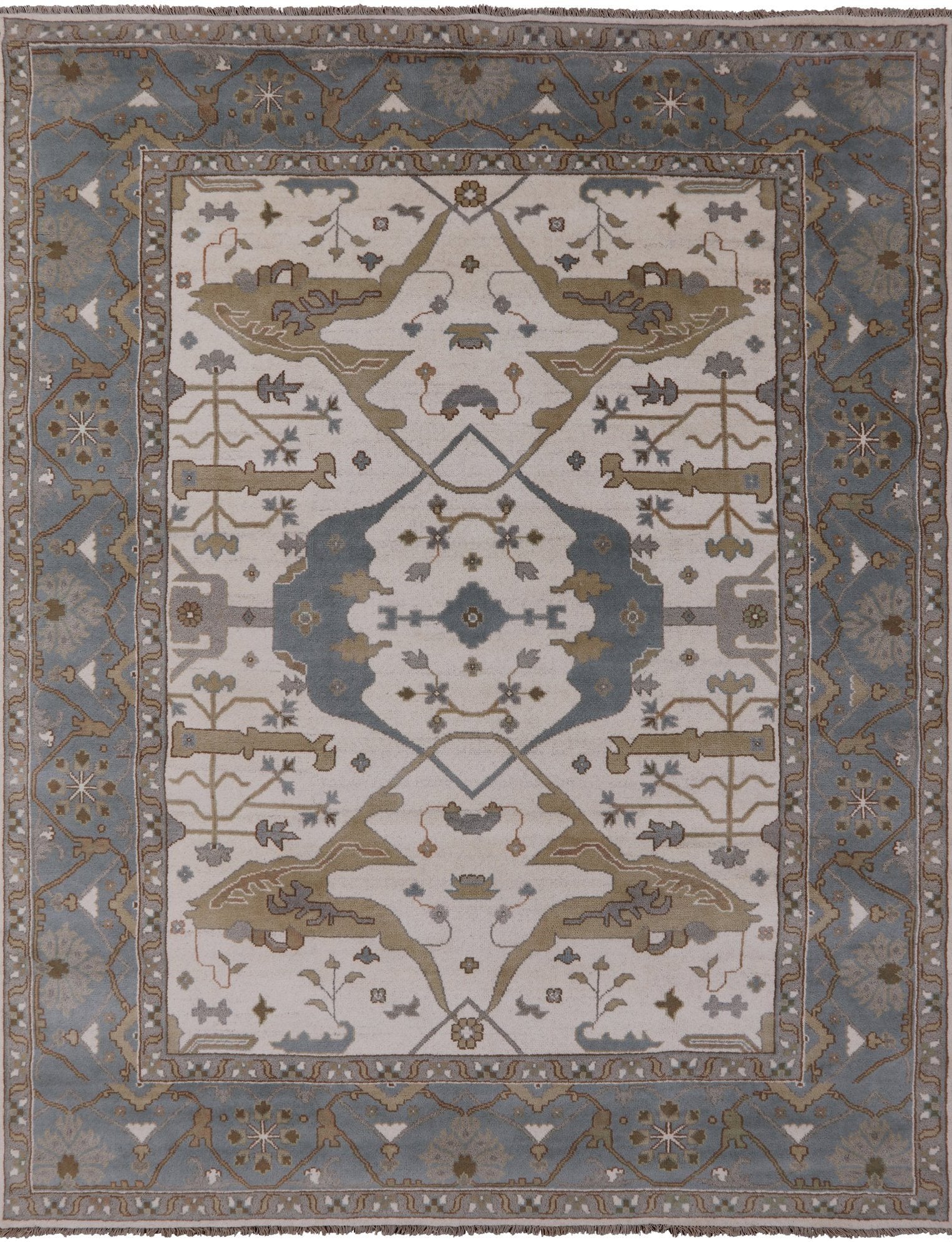 Ivory Turkish Oushak Hand Knotted Wool Rug - 9' 2" X 11' 9" - Golden Nile