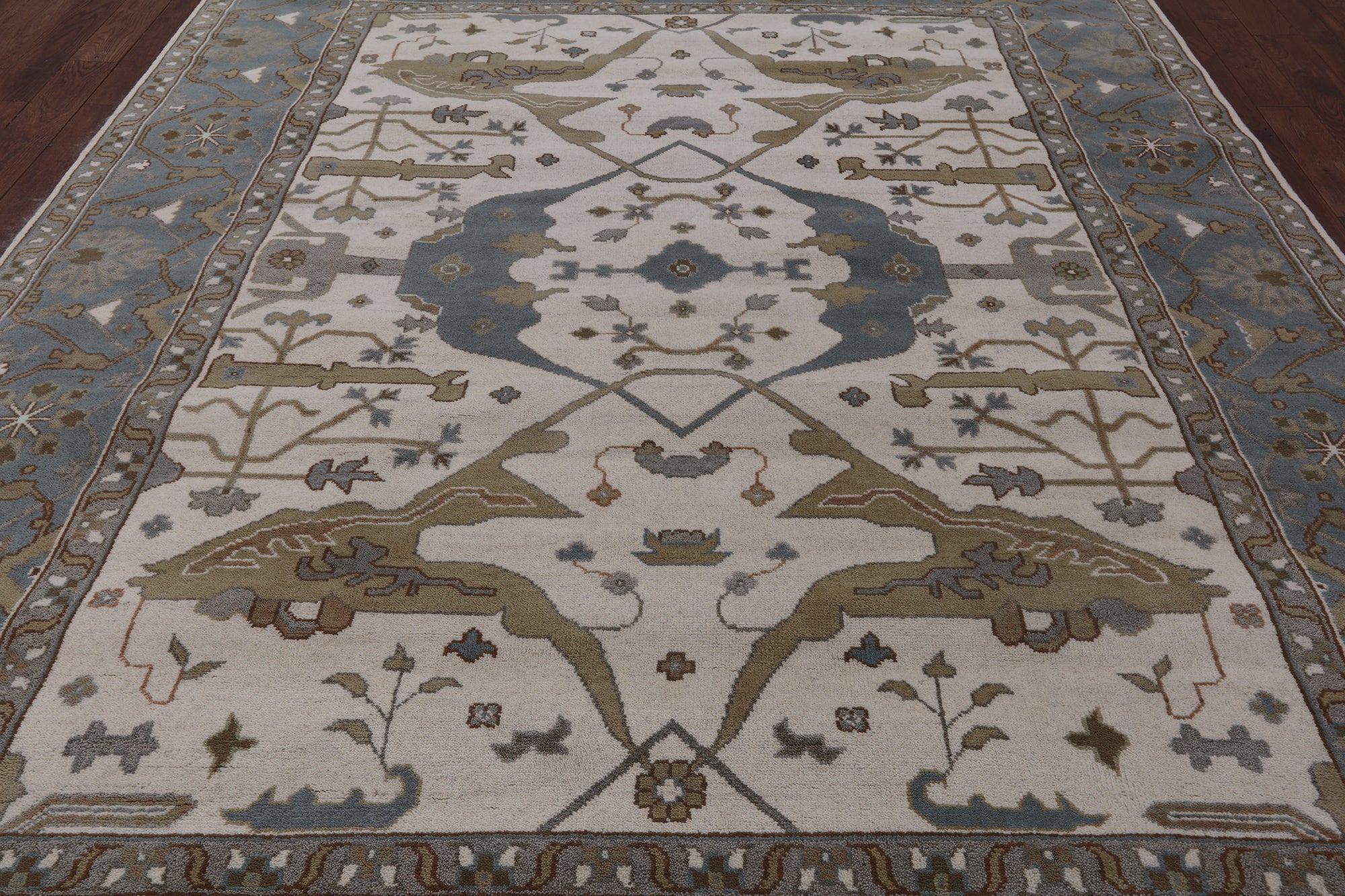 Ivory Turkish Oushak Hand Knotted Wool Rug - 9' 2" X 11' 9" - Golden Nile