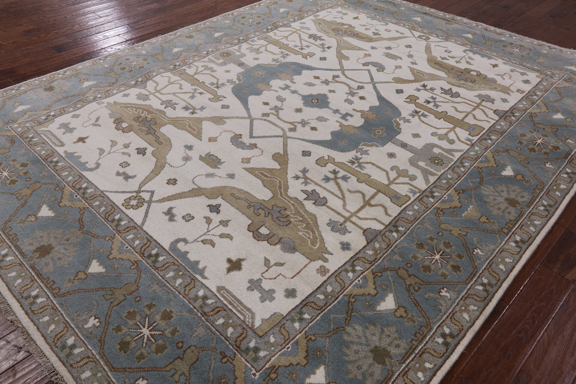Ivory Turkish Oushak Hand Knotted Wool Rug - 9' 2" X 11' 9" - Golden Nile