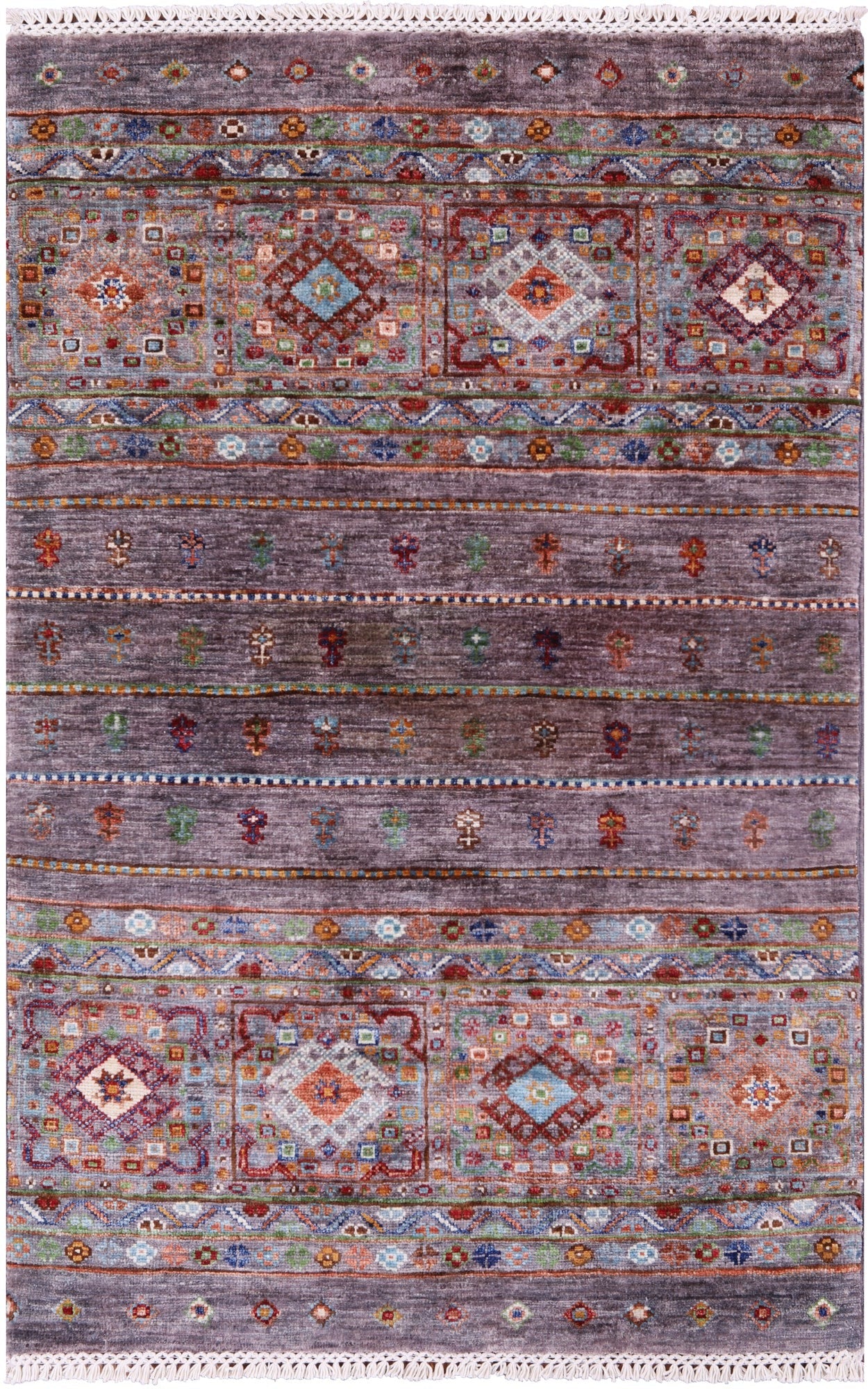 Grey Khorjin Persian Gabbeh Hand Knotted Wool Rug - 2' 8" X 4' 1" - Golden Nile