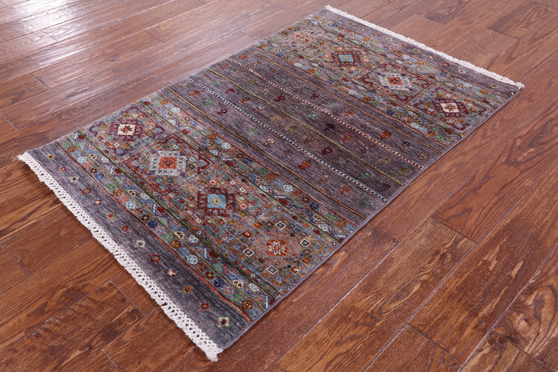 Grey Khorjin Persian Gabbeh Hand Knotted Wool Rug - 2' 8" X 4' 1" - Golden Nile