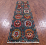 Green Turkmen Ersari Hand Knotted Wool Runner Rug - 2' 10" X 10' 7" - Golden Nile