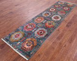 Green Turkmen Ersari Hand Knotted Wool Runner Rug - 2' 10" X 10' 7" - Golden Nile