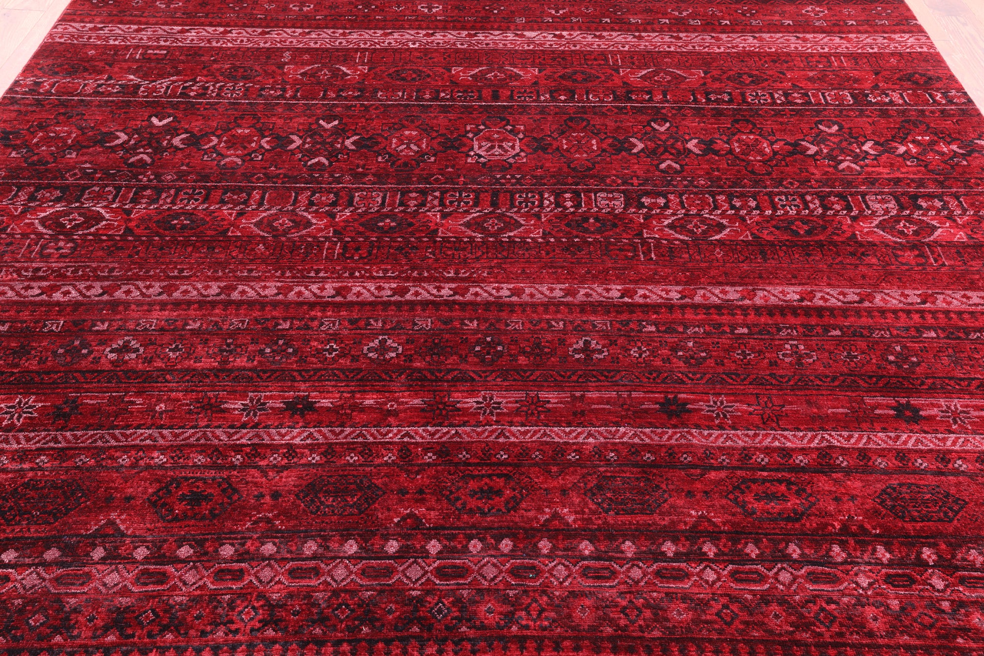 Red Khorjin Persian Gabbeh Hand Knotted Wool Rug - 8' 10" X 11' 5" - Golden Nile