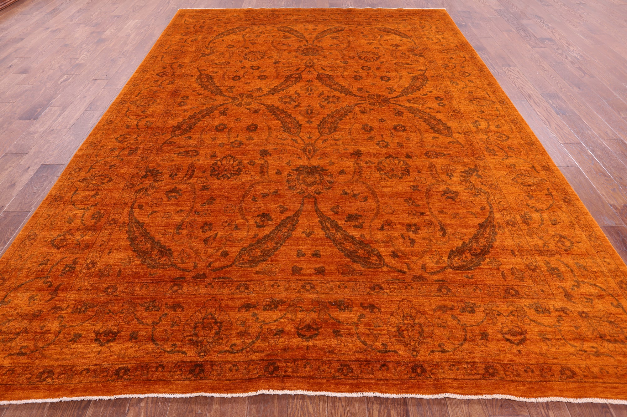 Orange Persian Tabriz Handmade Wool Rug - 8' 9" X 11' 11" - Golden Nile