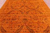 Orange Persian Tabriz Handmade Wool Rug - 8' 9" X 11' 11" - Golden Nile