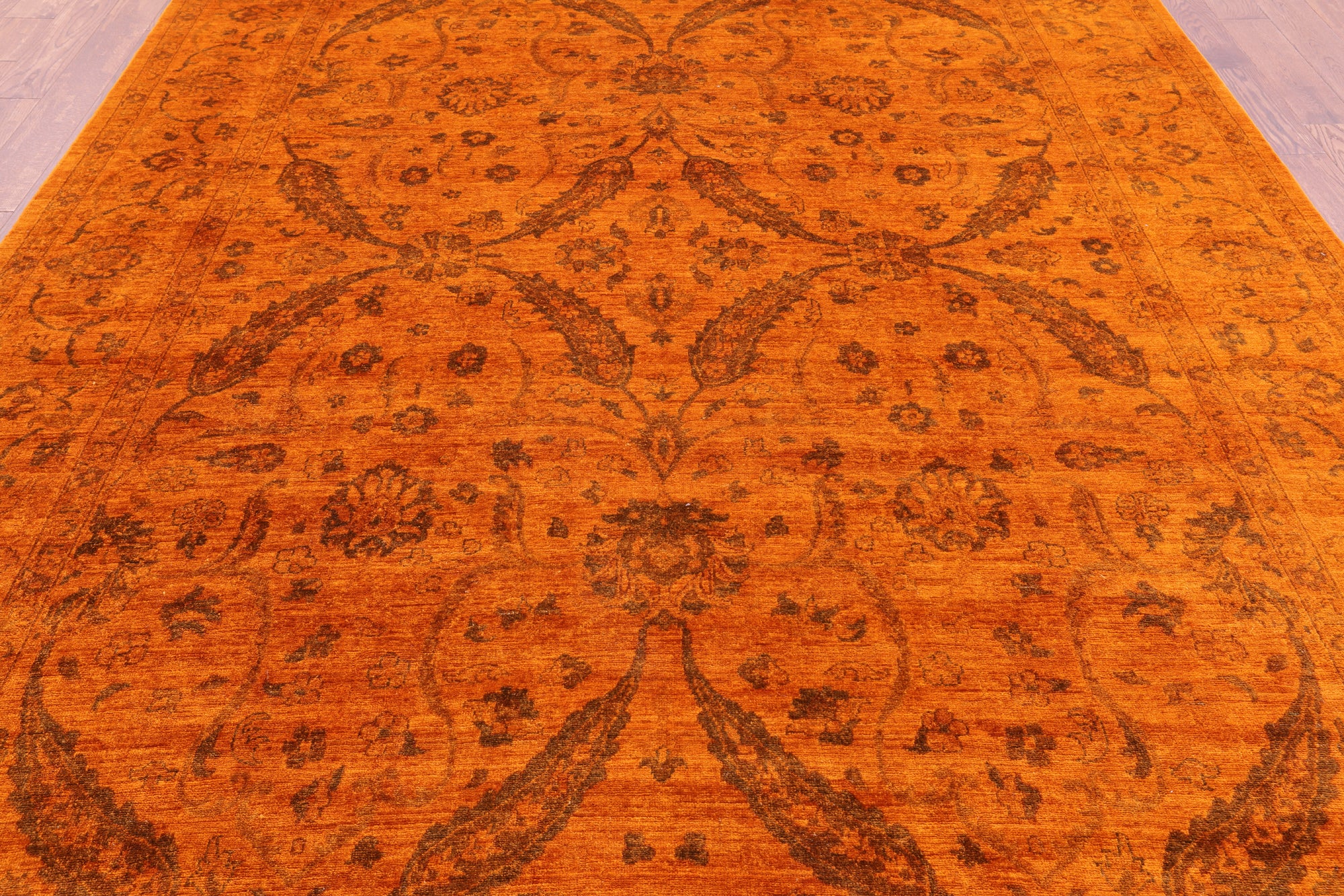 Orange Persian Tabriz Handmade Wool Rug - 8' 9" X 11' 11" - Golden Nile