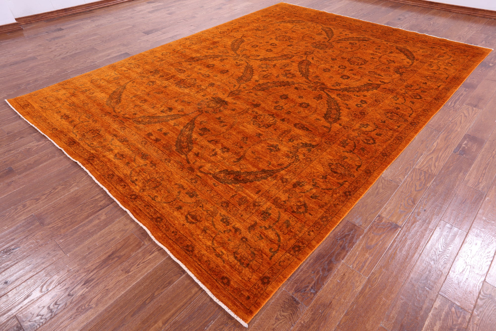 Orange Persian Tabriz Handmade Wool Rug - 8' 9" X 11' 11" - Golden Nile