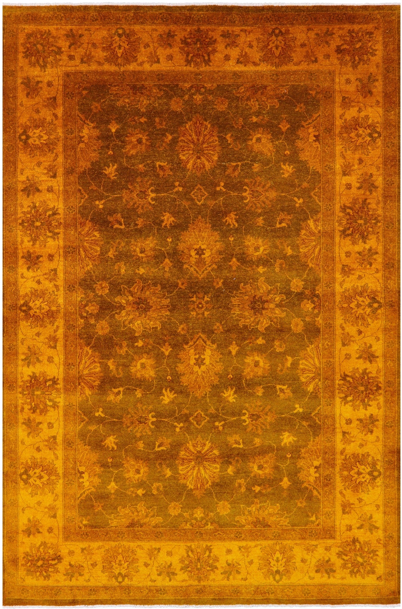 Orange Persian Tabriz Hand Knotted Wool Rug - 6' 6" X 10' 0" - Golden Nile