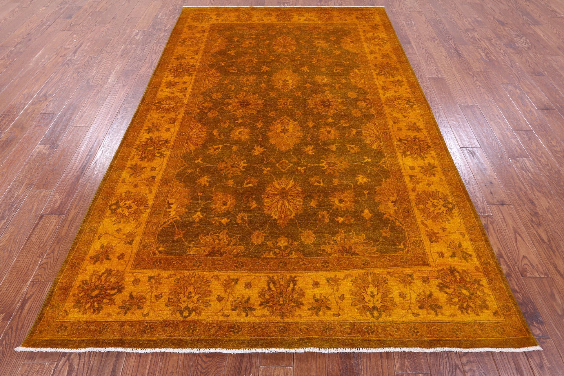 Orange Persian Tabriz Hand Knotted Wool Rug - 6' 6" X 10' 0" - Golden Nile