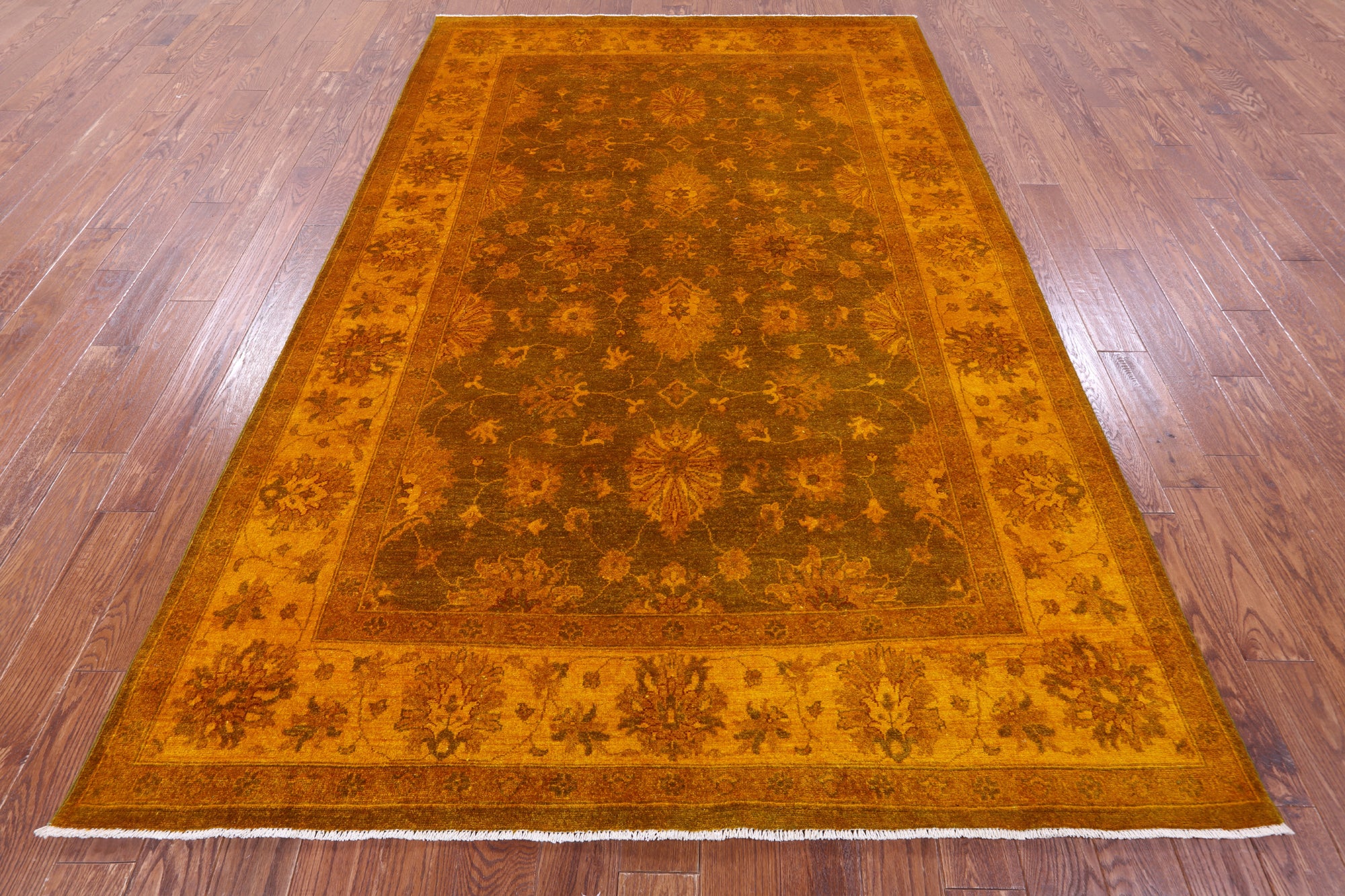 Orange Persian Tabriz Hand Knotted Wool Rug - 6' 6" X 10' 0" - Golden Nile