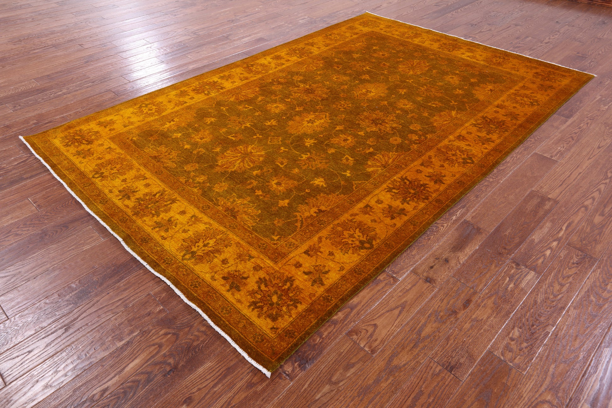 Orange Persian Tabriz Hand Knotted Wool Rug - 6' 6" X 10' 0" - Golden Nile