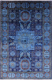 Blue Mamluk Hand Knotted Wool Rug - 6' 5" X 9' 8" - Golden Nile