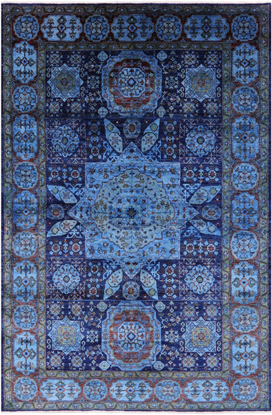 Blue Mamluk Hand Knotted Wool Rug - 6' 5" X 9' 8" - Golden Nile