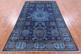 Blue Mamluk Hand Knotted Wool Rug - 6' 5" X 9' 8" - Golden Nile