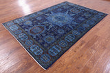 Blue Mamluk Hand Knotted Wool Rug - 6' 5" X 9' 8" - Golden Nile
