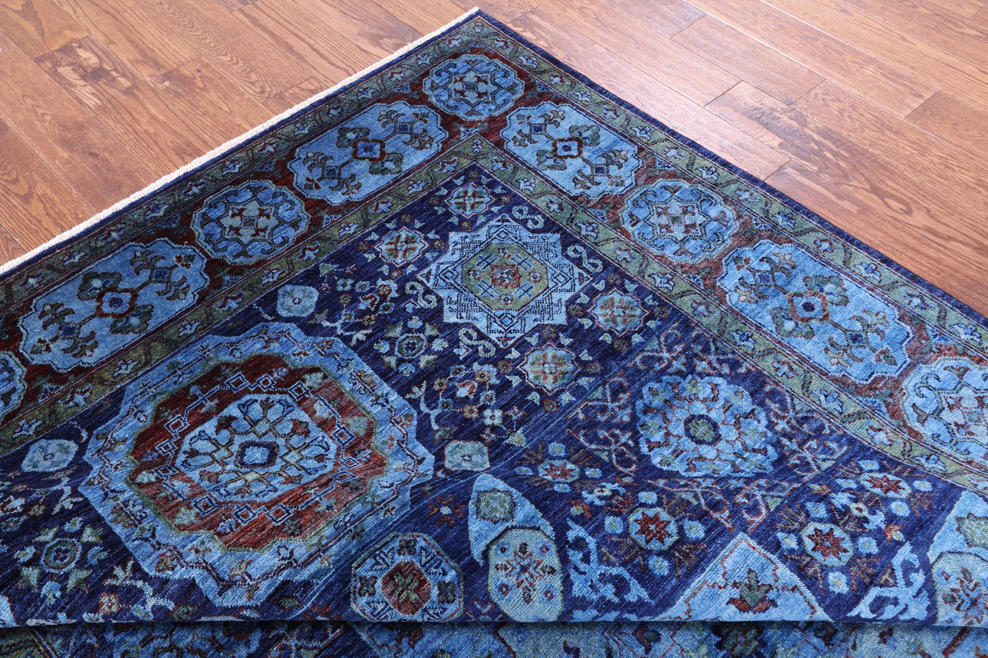 Blue Mamluk Hand Knotted Wool Rug - 6' 5" X 9' 8" - Golden Nile
