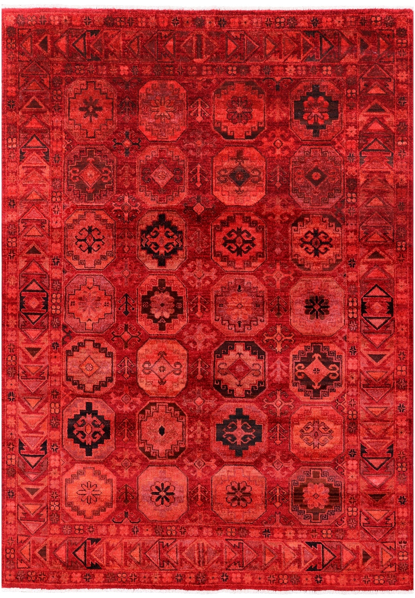 Red Turkmen Ersari Hand Knotted Wool Rug - 5' 9" X 7' 10" - Golden Nile