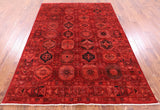 Red Turkmen Ersari Hand Knotted Wool Rug - 5' 9" X 7' 10" - Golden Nile