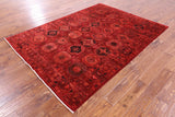 Red Turkmen Ersari Hand Knotted Wool Rug - 5' 9" X 7' 10" - Golden Nile