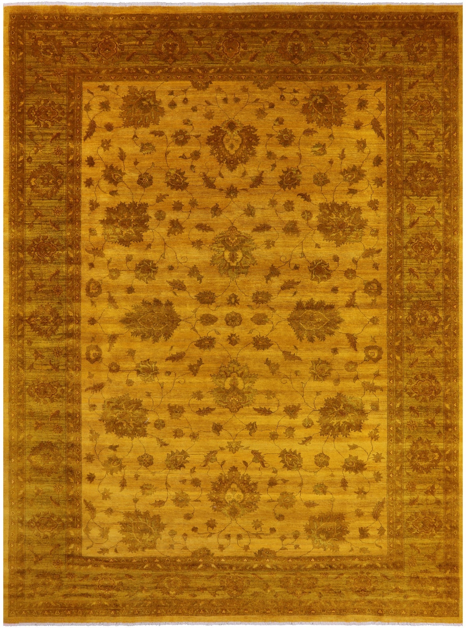 Gold Persian Tabriz Hand Knotted Wool Rug - 9' 10" X 13' 9" - Golden Nile