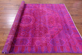 Pink Geometric Persian Mamluk Hand Knotted Wool Rug - 6' 8" X 10' 1" - Golden Nile