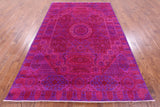 Pink Geometric Persian Mamluk Hand Knotted Wool Rug - 6' 8" X 10' 1" - Golden Nile