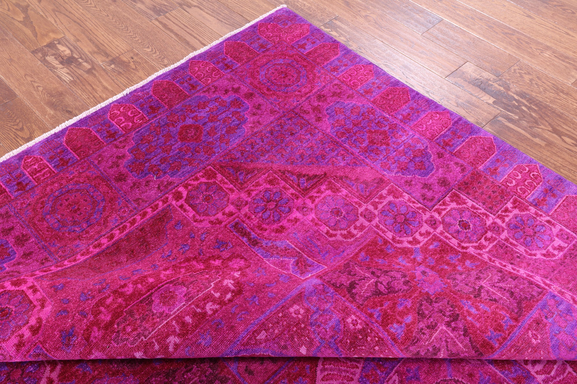 Pink Geometric Persian Mamluk Hand Knotted Wool Rug - 6' 8" X 10' 1" - Golden Nile