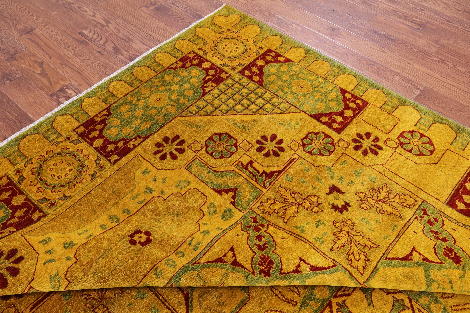 Gold Geometric Persian Mamluk Handmade Wool Rug - 8' 10" X 12' 0" - Golden Nile