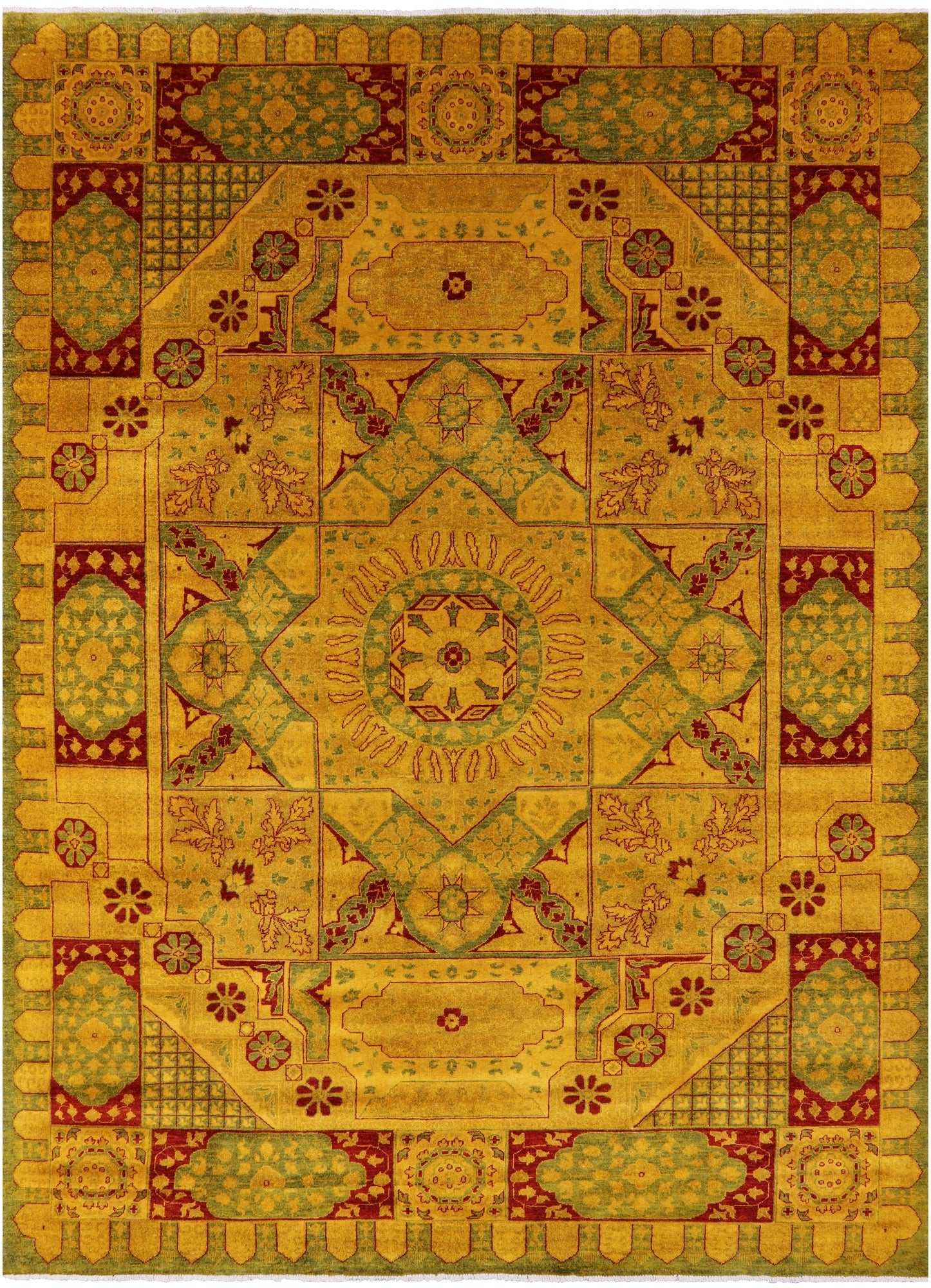 Gold Geometric Persian Mamluk Handmade Wool Rug - 8' 10" X 12' 0" - Golden Nile