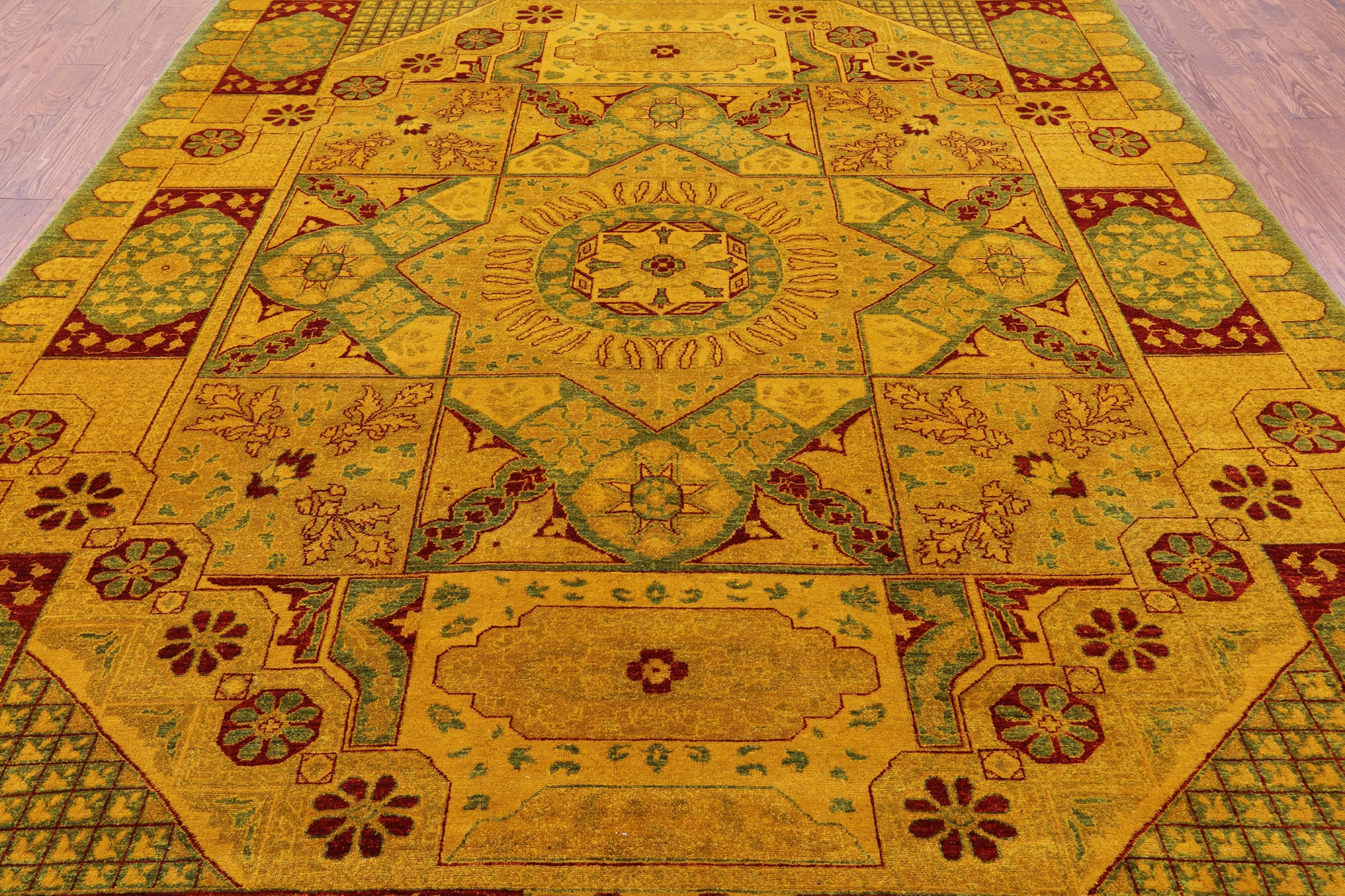 Gold Geometric Persian Mamluk Handmade Wool Rug - 8' 10" X 12' 0" - Golden Nile