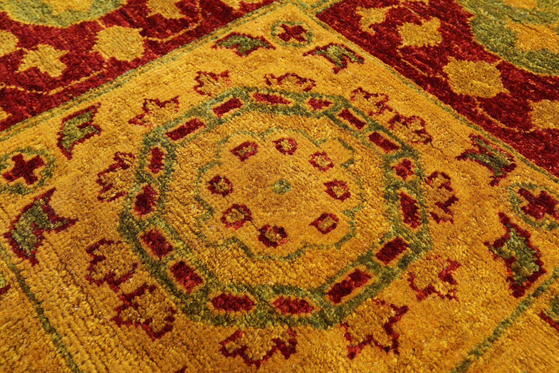 Gold Geometric Persian Mamluk Handmade Wool Rug - 8' 10" X 12' 0" - Golden Nile