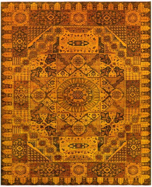 Gold Geometric Persian Mamluk Hand Knotted Wool Rug - 8' 2" X 9' 9" - Golden Nile