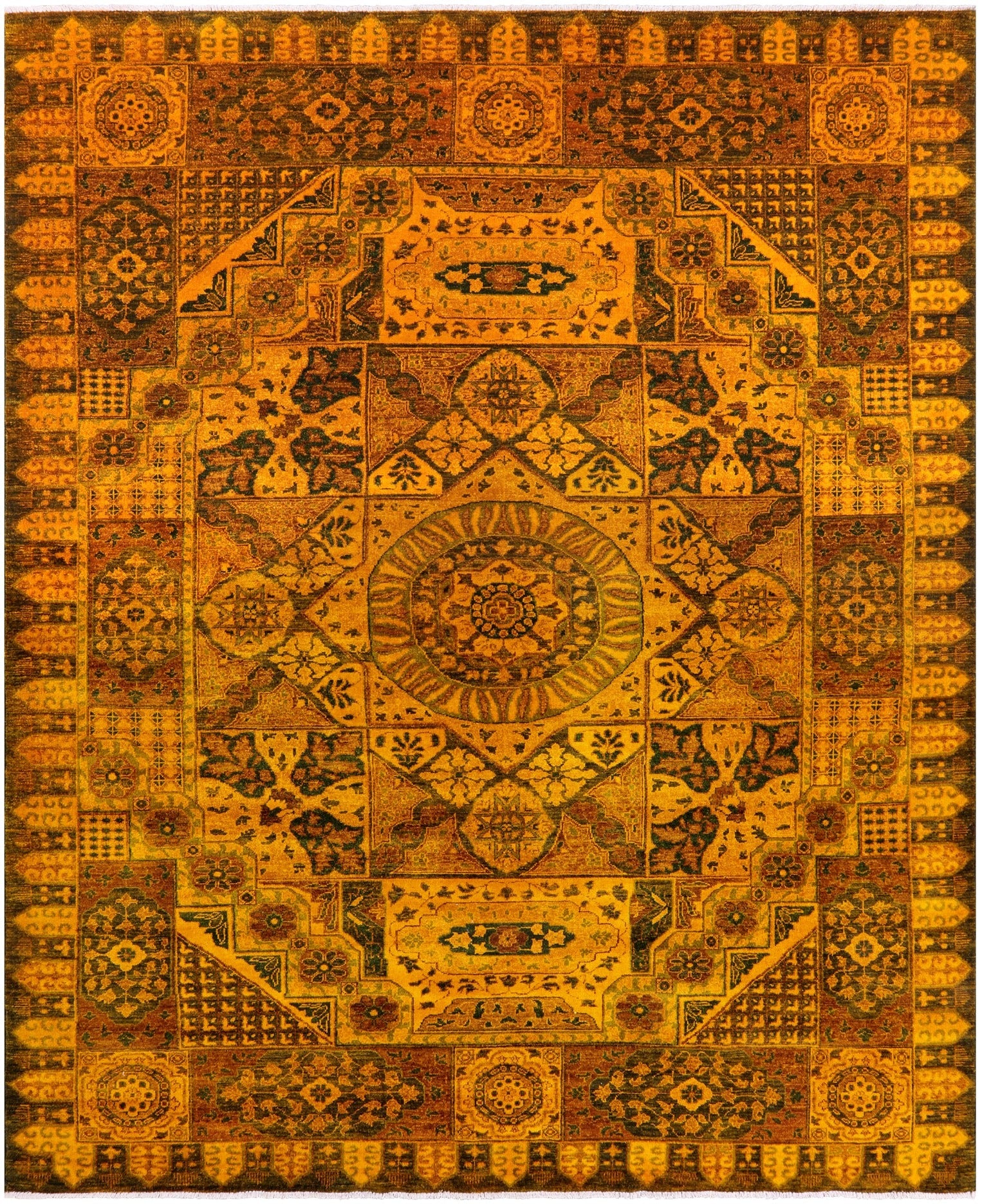 Gold Geometric Persian Mamluk Hand Knotted Wool Rug - 8' 2" X 9' 9" - Golden Nile