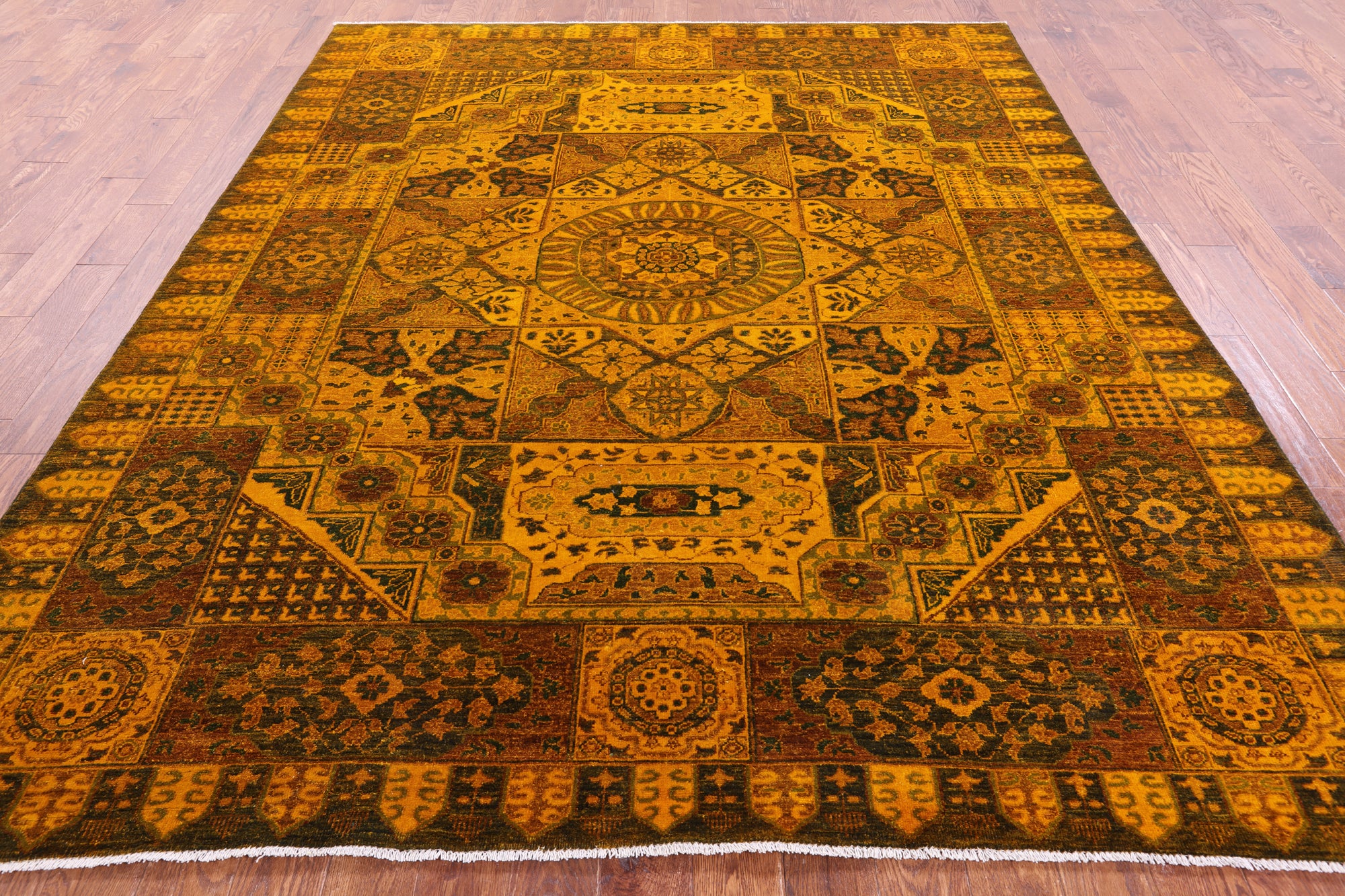 Gold Geometric Persian Mamluk Hand Knotted Wool Rug - 8' 2" X 9' 9" - Golden Nile