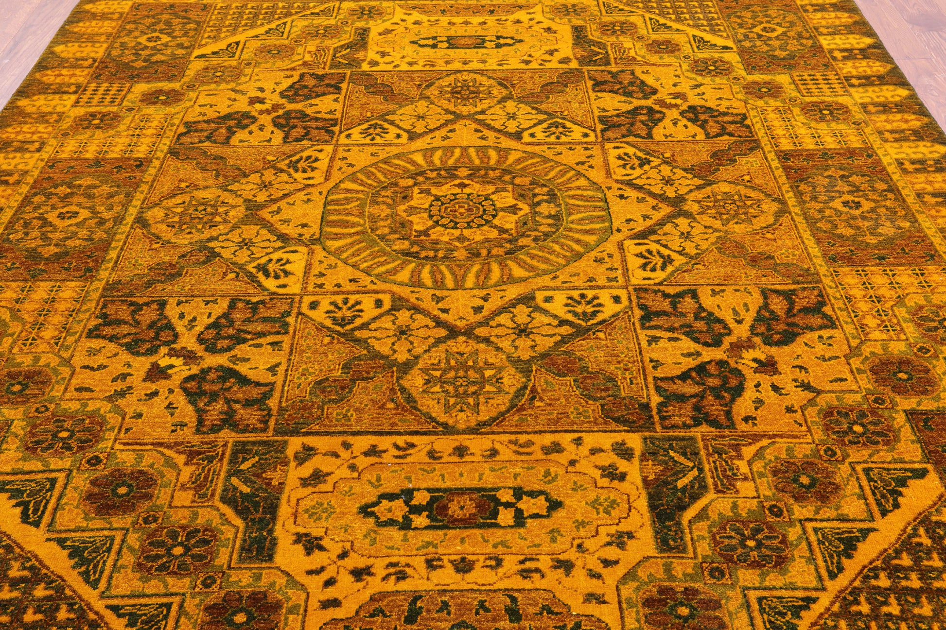 Gold Geometric Persian Mamluk Hand Knotted Wool Rug - 8' 2" X 9' 9" - Golden Nile