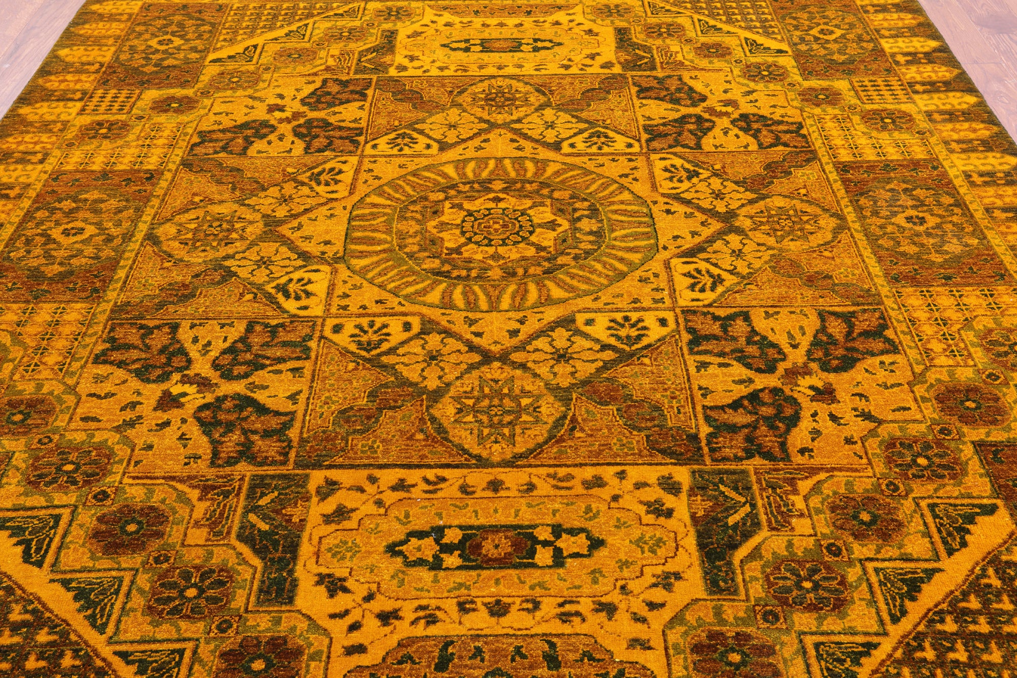 Gold Geometric Persian Mamluk Hand Knotted Wool Rug - 8' 2" X 9' 9" - Golden Nile