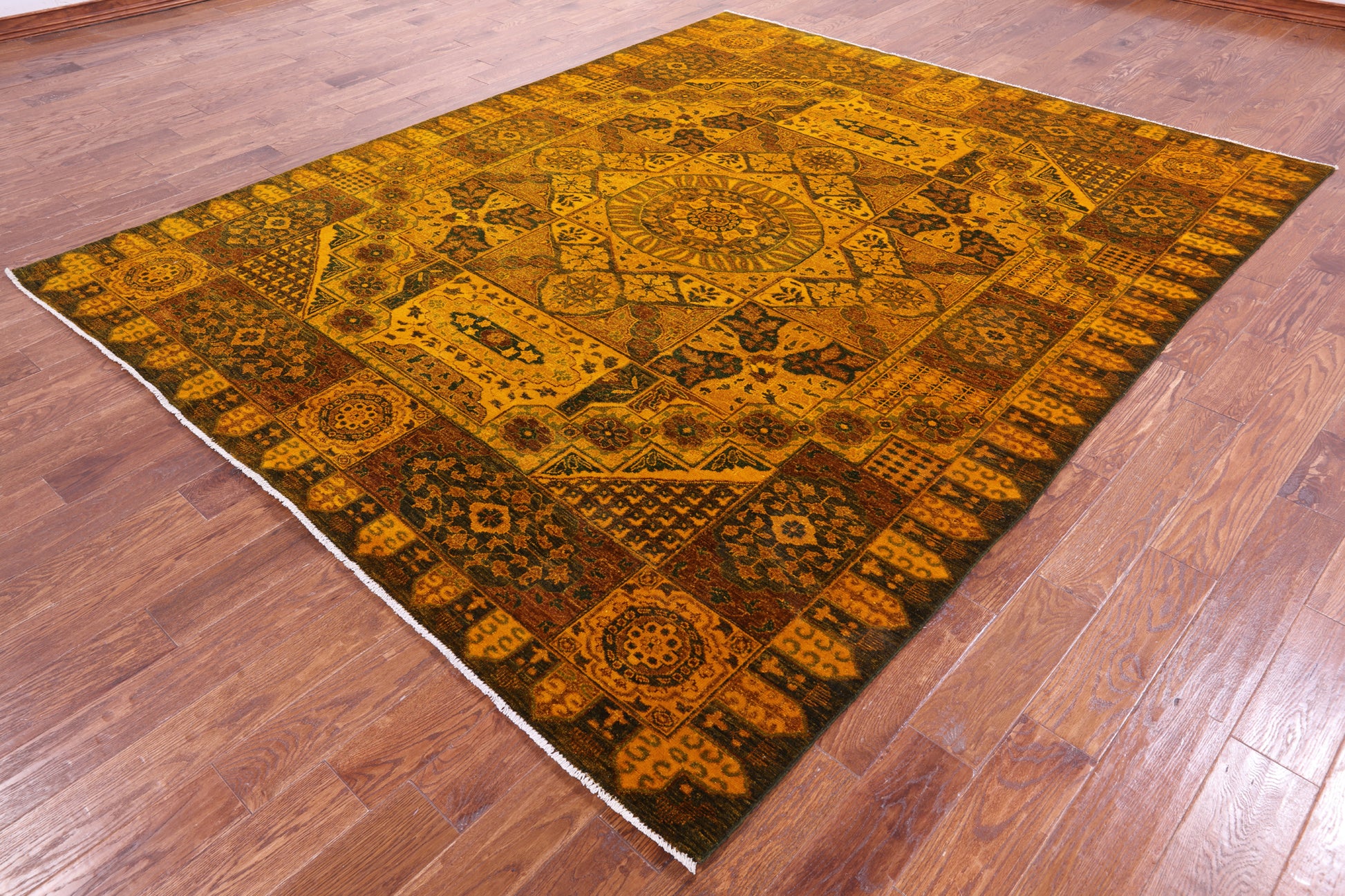 Gold Geometric Persian Mamluk Hand Knotted Wool Rug - 8' 2" X 9' 9" - Golden Nile