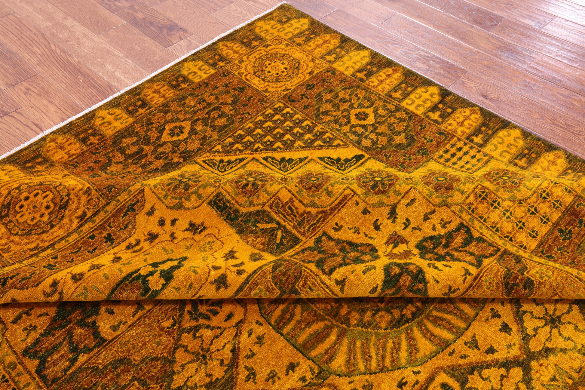 Gold Geometric Persian Mamluk Hand Knotted Wool Rug - 8' 2" X 9' 9" - Golden Nile