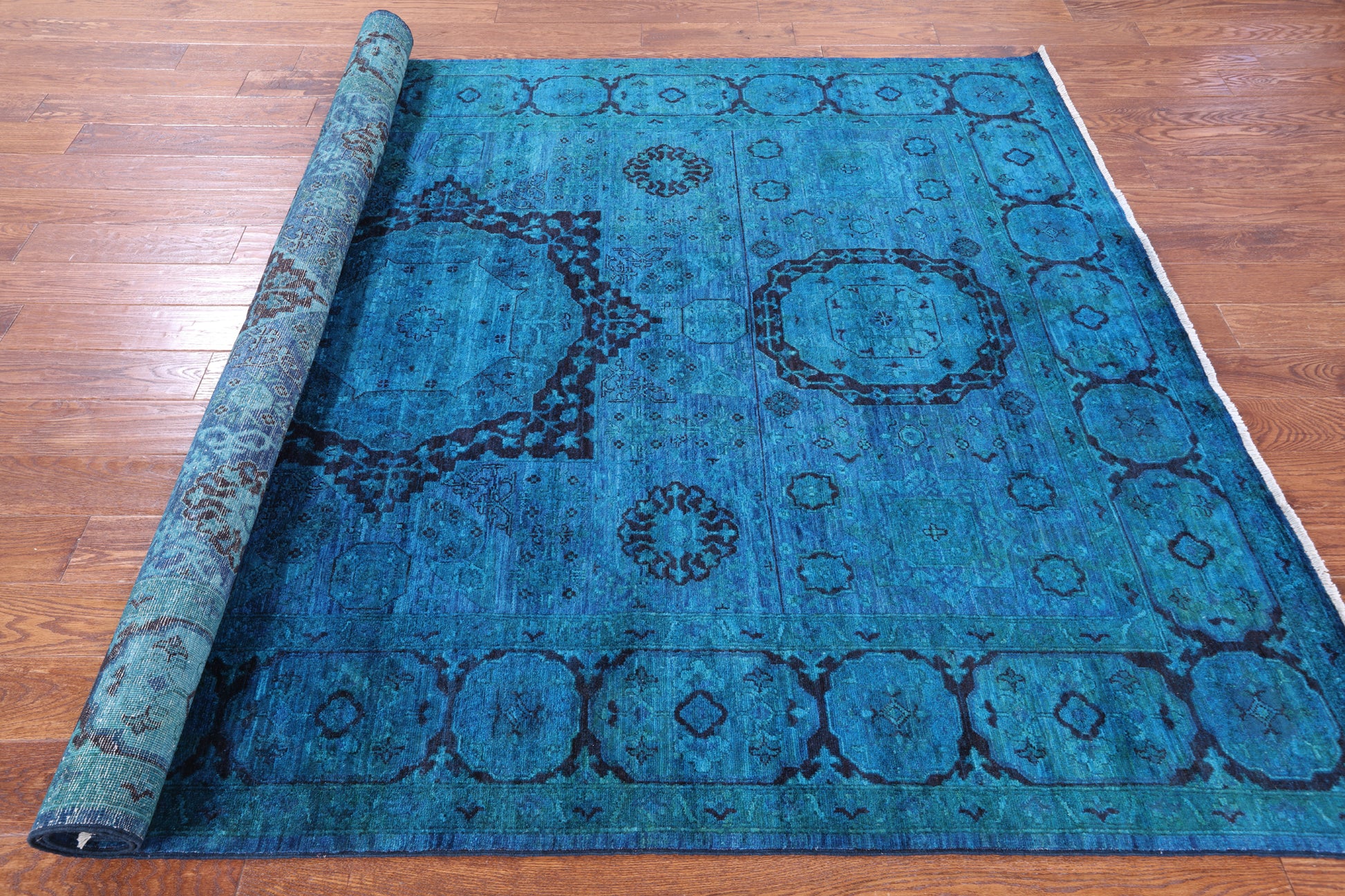 Blue Geometric Persian Mamluk Handmade Wool Rug - 6' 7" X 10' 1" - Golden Nile