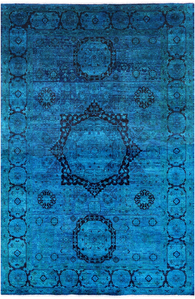 Blue Geometric Persian Mamluk Handmade Wool Rug - 6' 7" X 10' 1" - Golden Nile