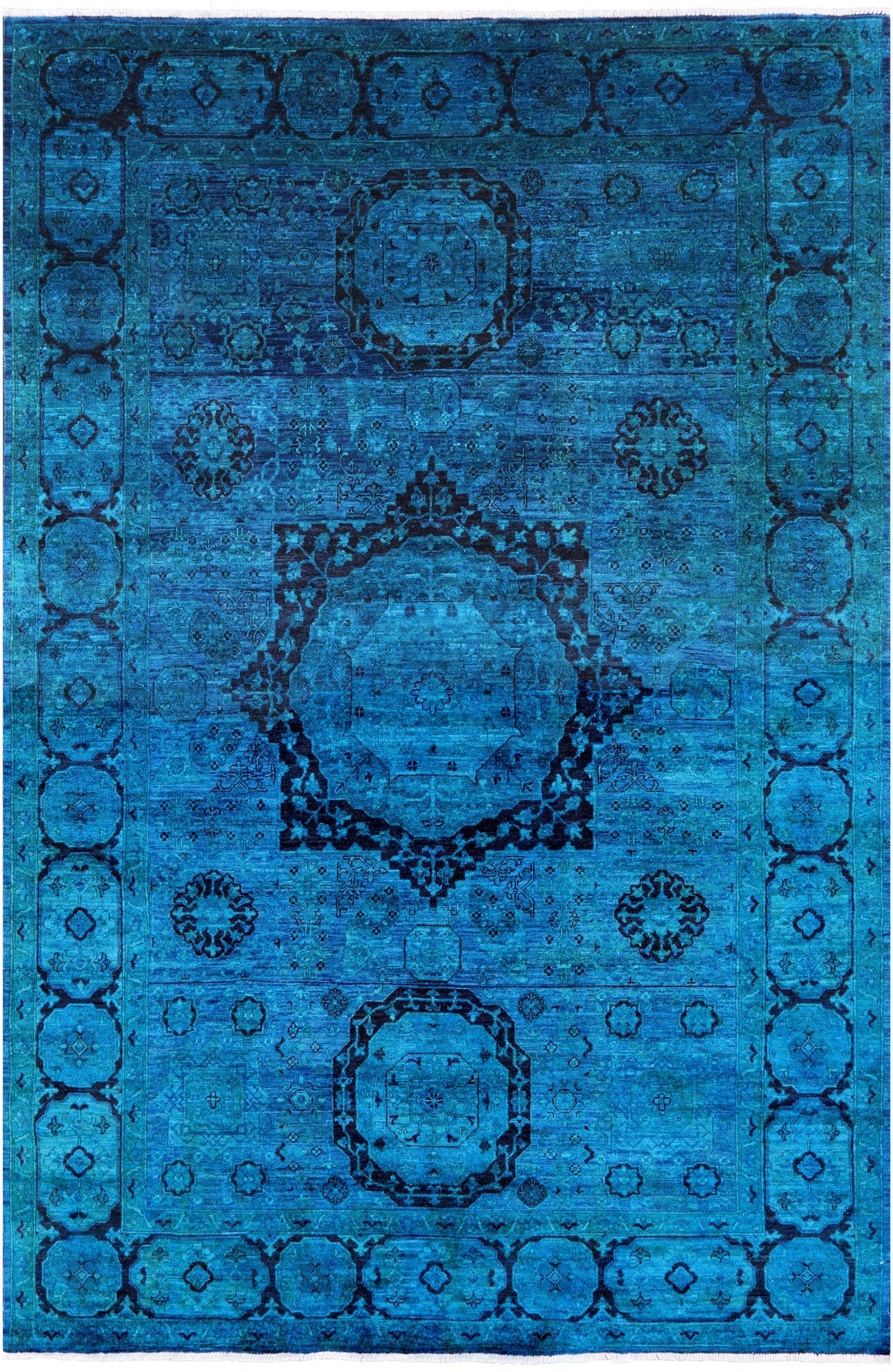 Blue Geometric Persian Mamluk Handmade Wool Rug - 6' 7" X 10' 1" - Golden Nile