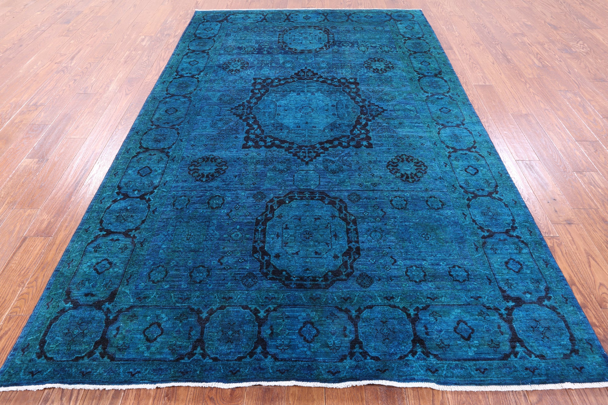 Blue Geometric Persian Mamluk Handmade Wool Rug - 6' 7" X 10' 1" - Golden Nile