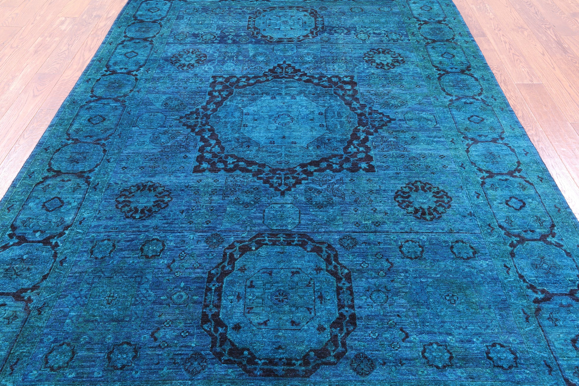 Blue Geometric Persian Mamluk Handmade Wool Rug - 6' 7" X 10' 1" - Golden Nile