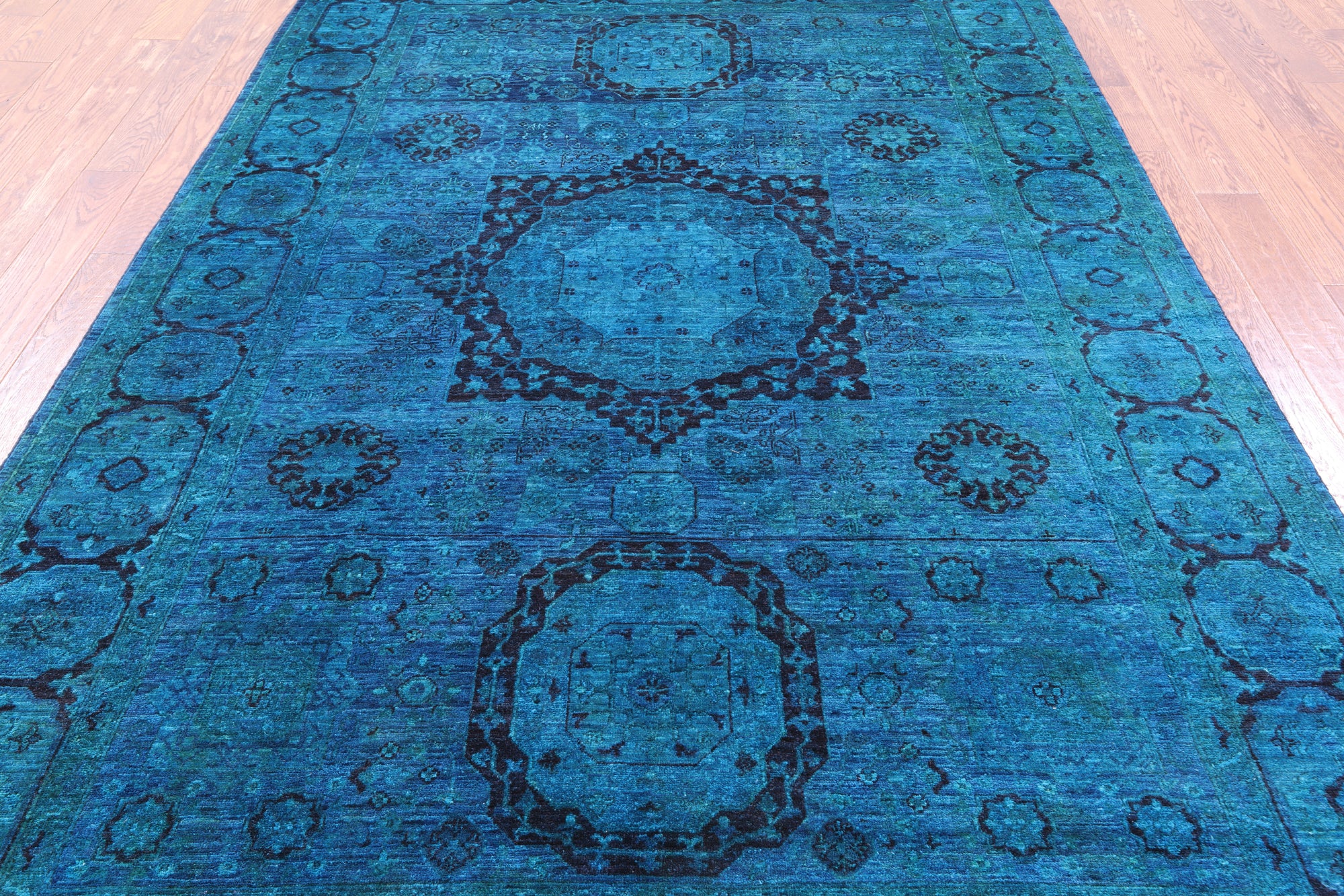 Blue Geometric Persian Mamluk Handmade Wool Rug - 6' 7" X 10' 1" - Golden Nile