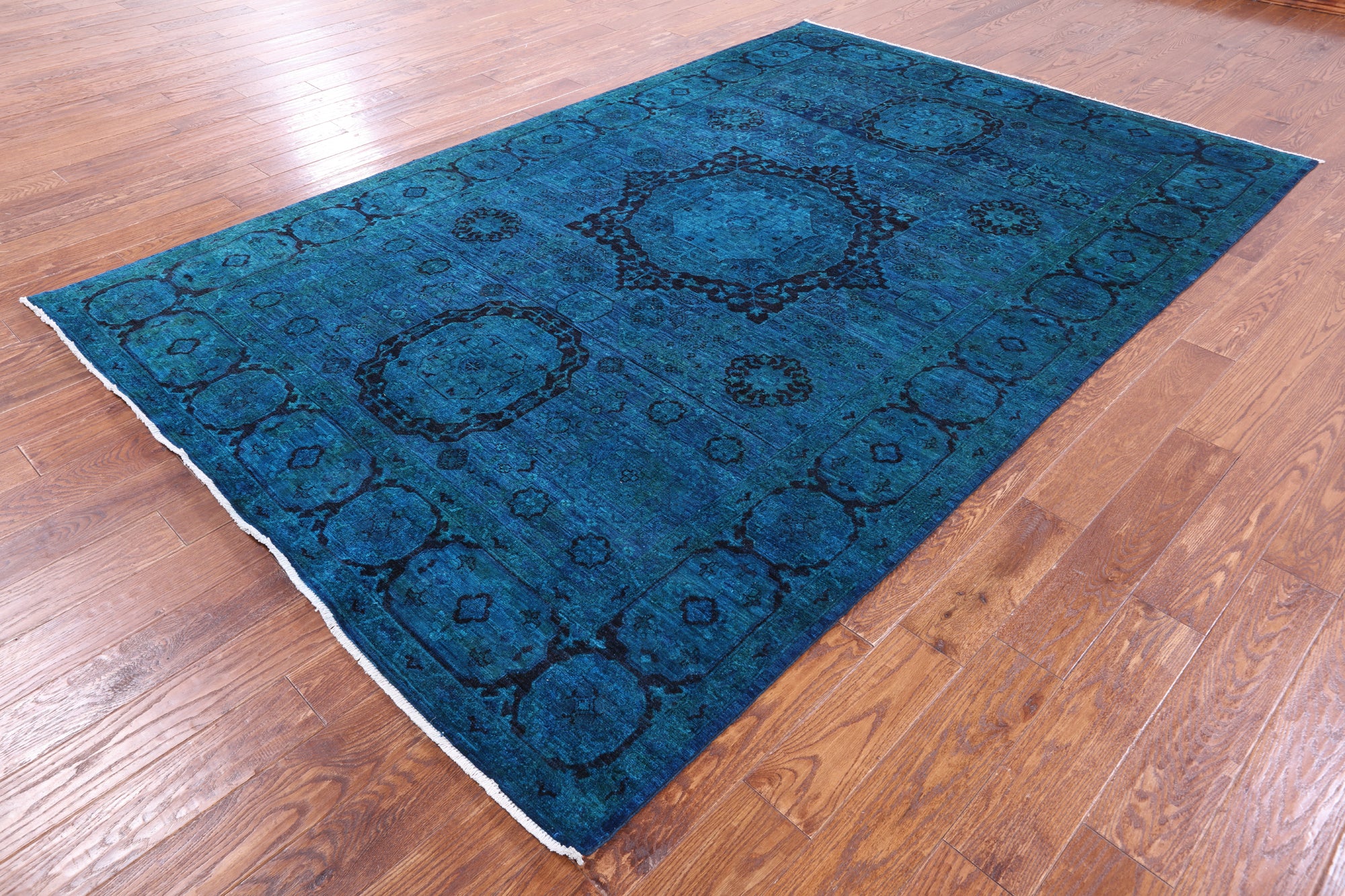 Blue Geometric Persian Mamluk Handmade Wool Rug - 6' 7" X 10' 1" - Golden Nile