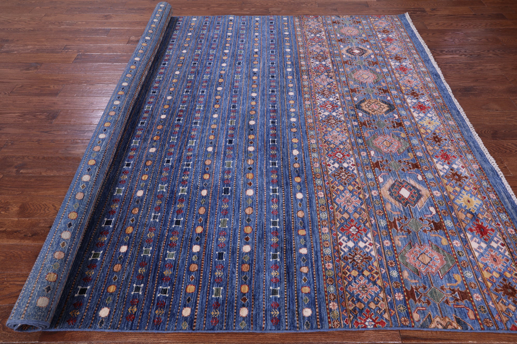 Blue Khorjin Persian Gabbeh Hand Knotted Wool Rug - 8' 2" X 10' 8" - Golden Nile