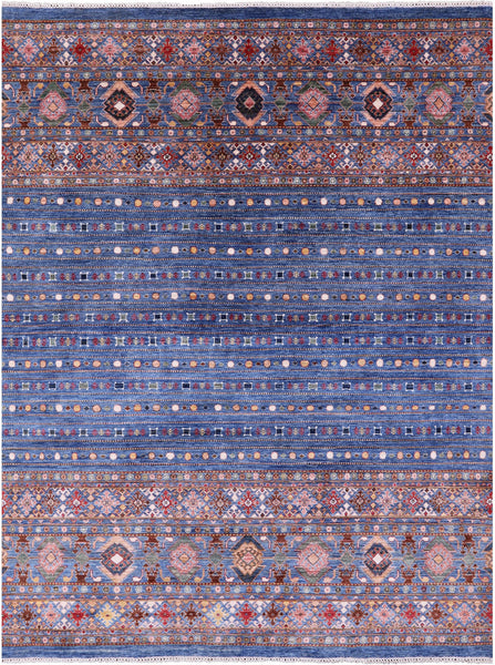 Blue Khorjin Persian Gabbeh Hand Knotted Wool Rug - 8' 2" X 10' 8" - Golden Nile