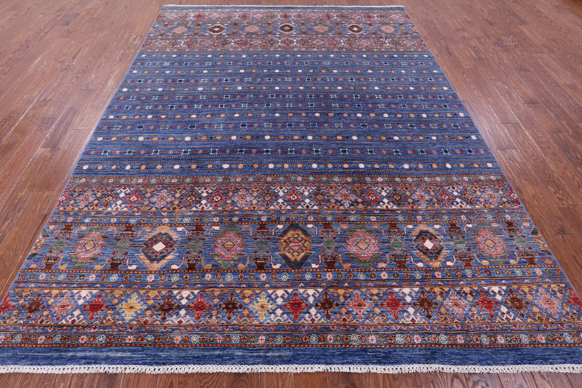 Blue Khorjin Persian Gabbeh Hand Knotted Wool Rug - 8' 2" X 10' 8" - Golden Nile